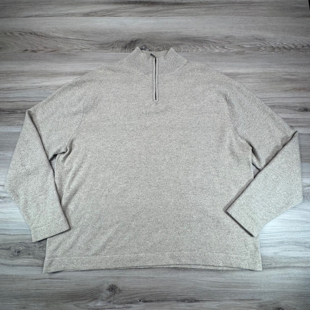 Alfani 100% Cashmere Sweater XXL Mens Gray 1/4 Zip Pullover Flawed/ Repaired